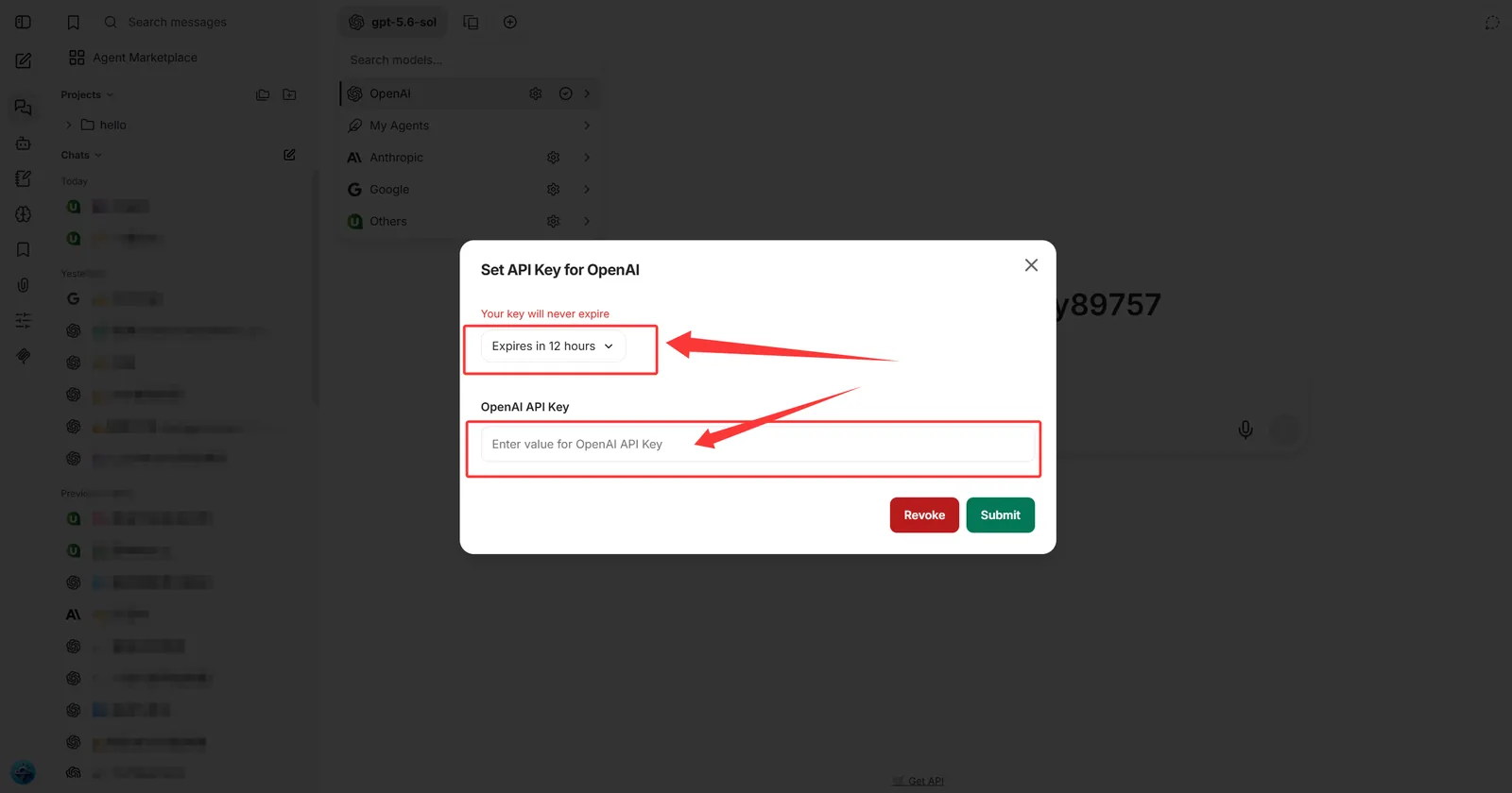 Choose Never and enter a JuheNext API Key in the OpenAI settings dialog